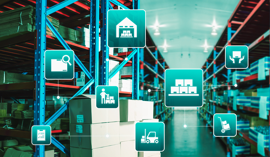 warehouse with images showing supply chain automation