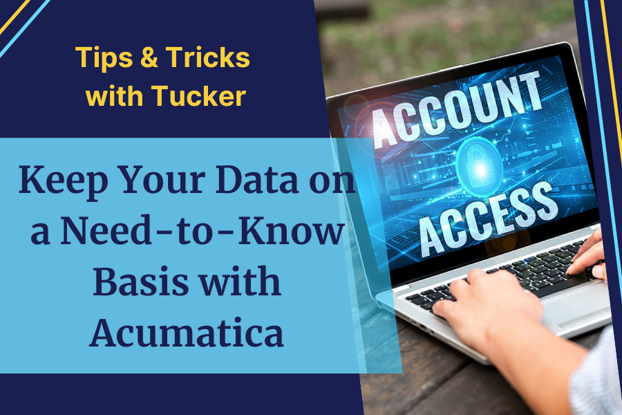 Person with open laptop. Screen says account access. Acumatica admin access