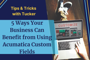 person on laptop customizing site layouts. Acumatica custom fields