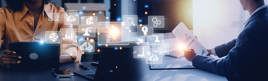 Digital transformation technology strategy, digitization and digitalization of business processes and data, optimize and automate operations, customer service management, internet and cloud computing. Sage Business Cloud